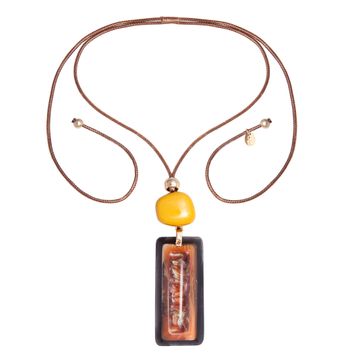 Brown Rectangle Necklace can extend to any length