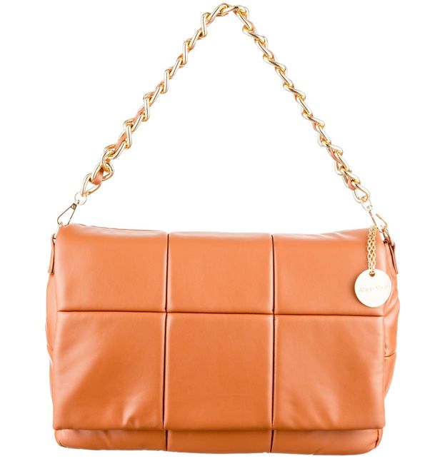 Quilted Tan Thick Chain Handle Handbag 