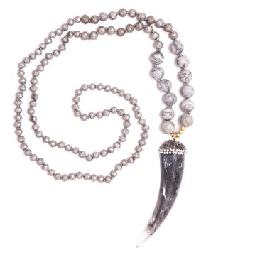 Grey Marble Look Horn Necklace