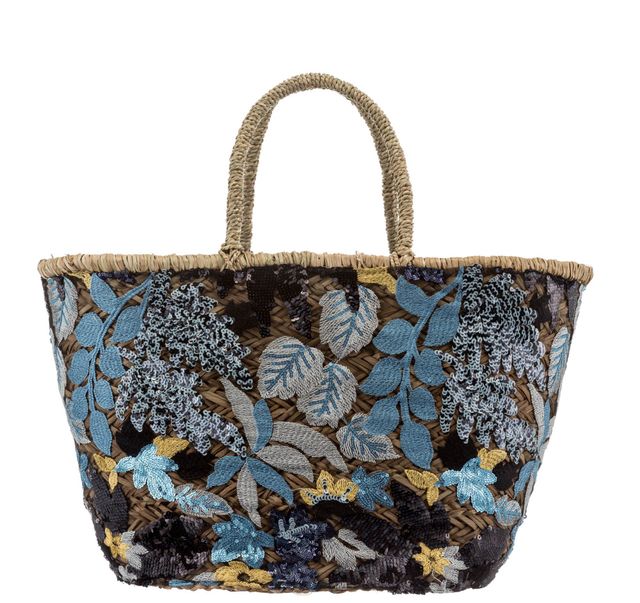Navy Large Embroidery Sequin Basket Bag 