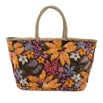 Medium Orange interior Embroidery Sequin Basket Bag 